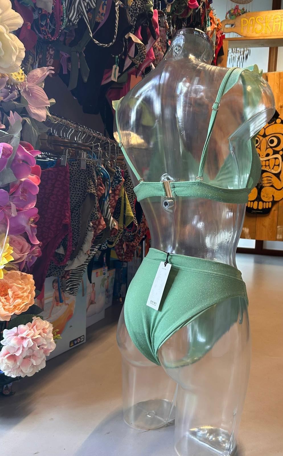 Shiwi Women’s Ruffled Glitter Bikini - Sage Green Sparkle