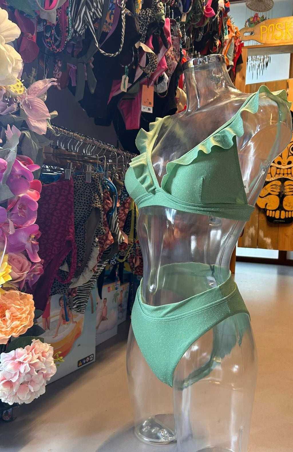 Shiwi Women’s Ruffled Glitter Bikini - Sage Green Sparkle