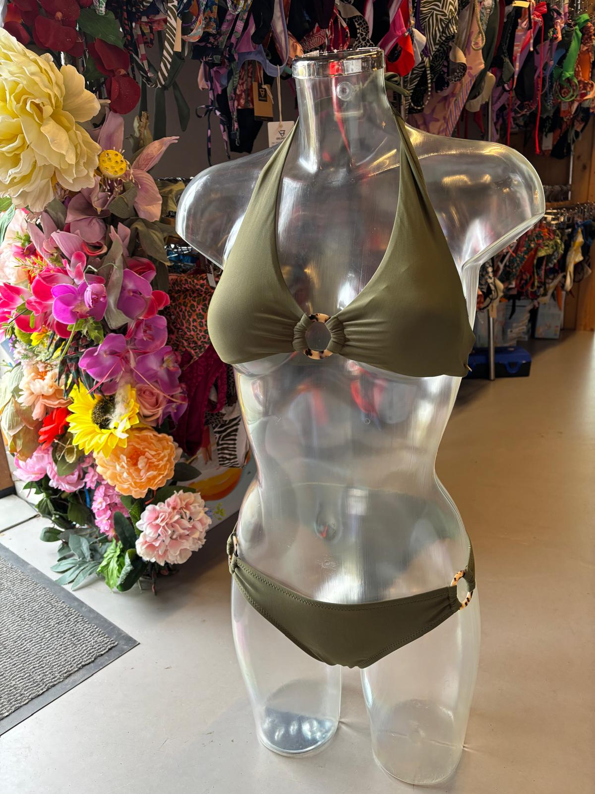 Shiwi Women's Halter Ring Bikini Olive Green - halter-neckline design on model