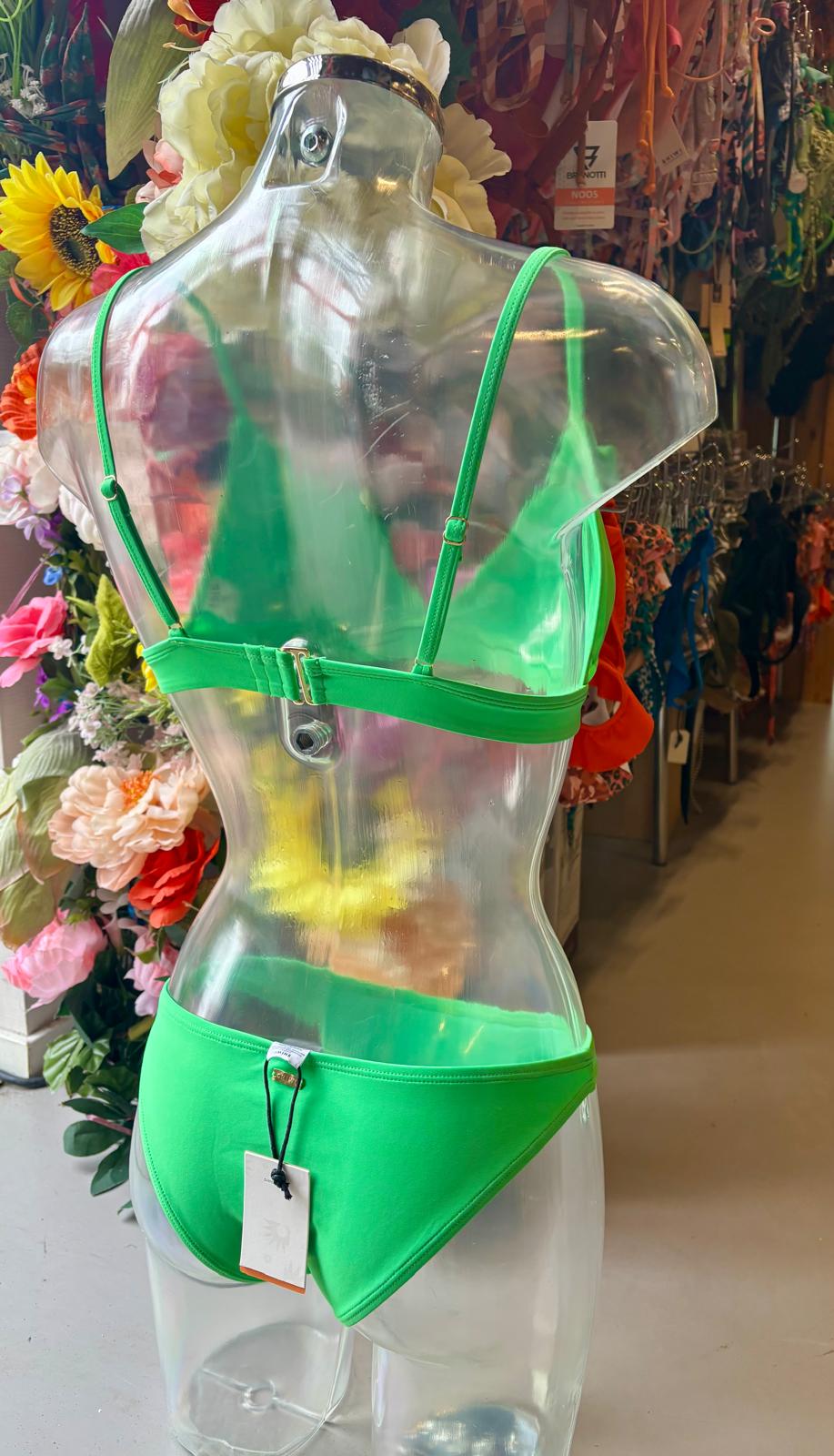 Shiwi Green Bikini detail - ruffles and vibrant fabric